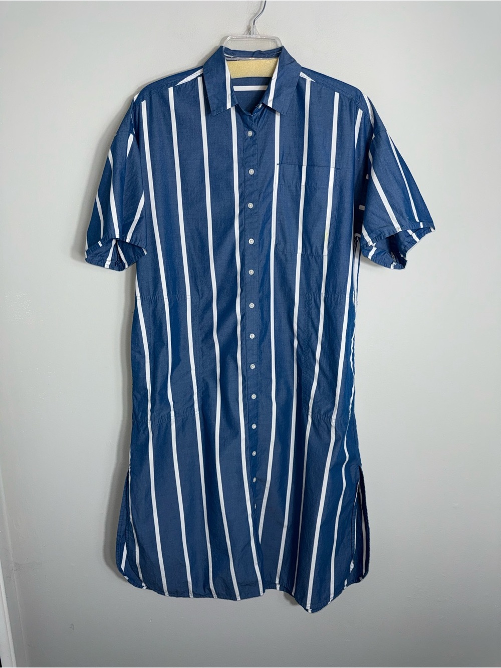 Madewell 100% Cotton Short Sleeve Shirt Dress-Blue White Stripes-Midi-Small